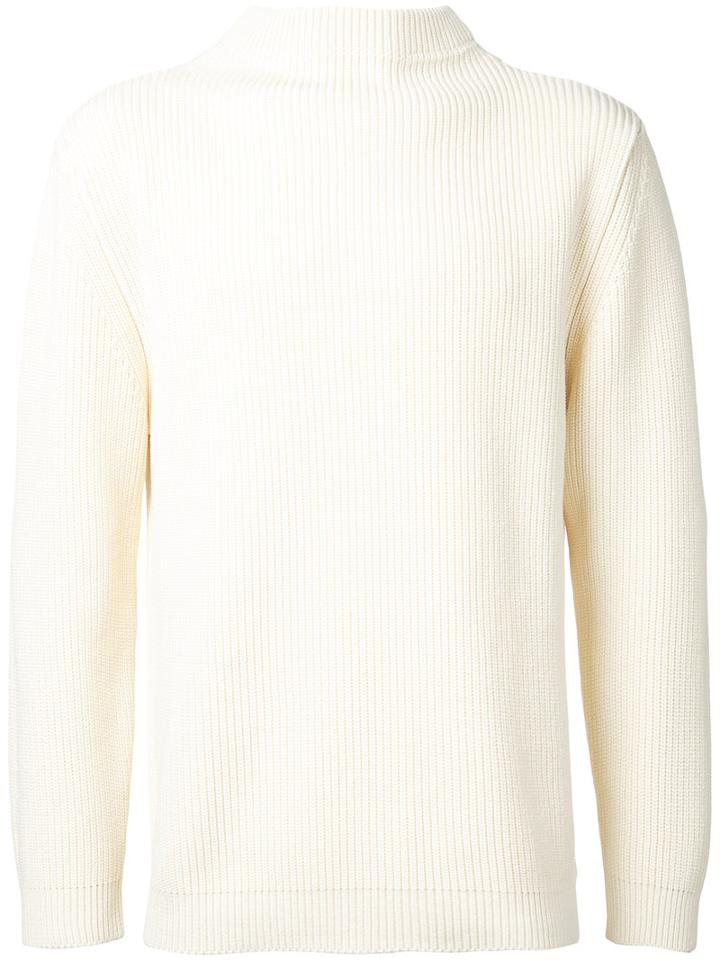 Andersen-andersen High Neck Knitted Sweater, Men's, Size: Large, White, Cotton