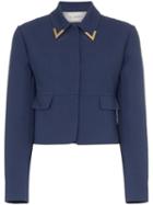 Valentino Garavani V Collar Wool Cropped Jacket - Blue