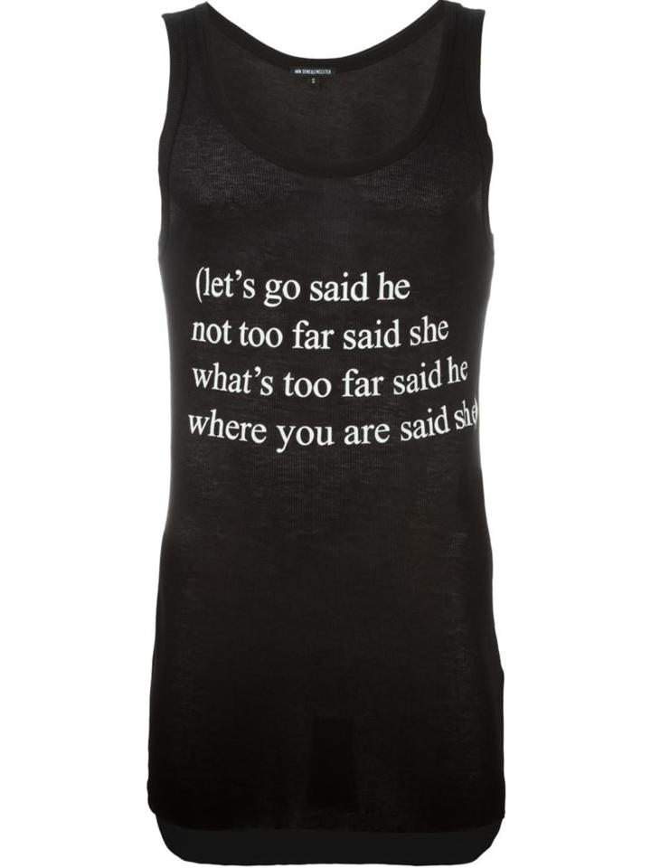 Ann Demeulemeester Quote Print Tank Top, Men's, Size: Xs, Black, Rayon/cashmere