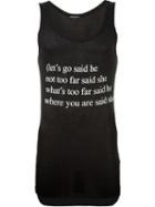 Ann Demeulemeester Quote Print Tank Top, Men's, Size: Xs, Black, Rayon/cashmere