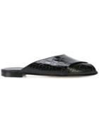 Trademark Crocodile Embossed Peep Toe Sandals - Black