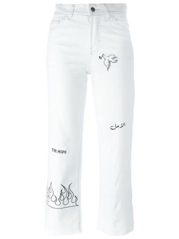Nafsika Skourti Printed Cropped Trousers, Women's, Size: 25, White, Cotton/spandex/elastane