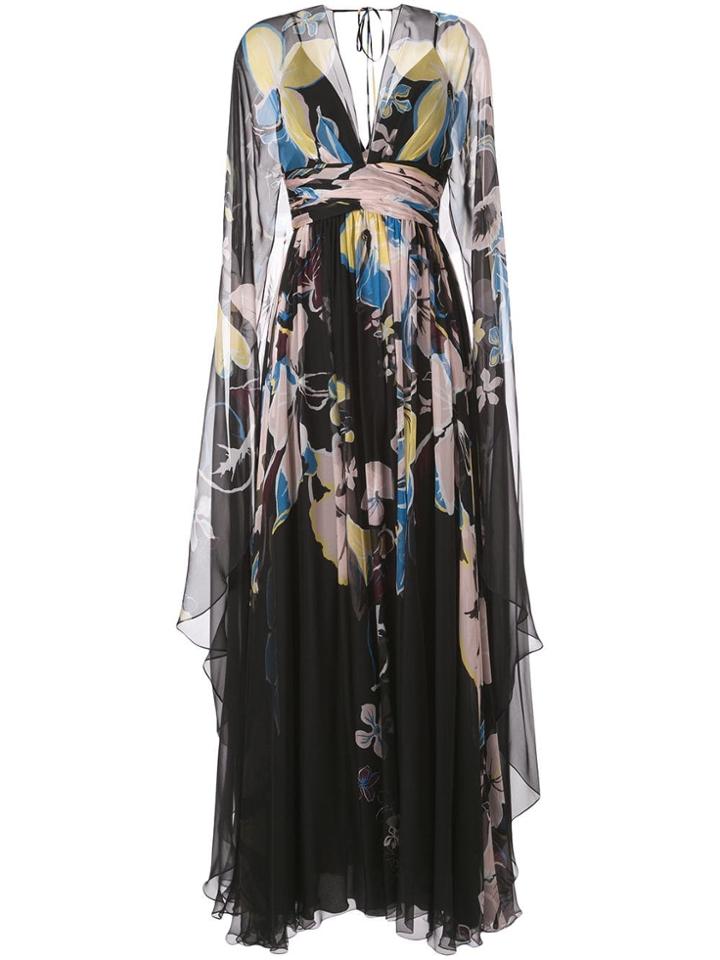 Zuhair Murad Floral Print Cape Gown - Black