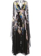 Zuhair Murad Floral Print Cape Gown - Black