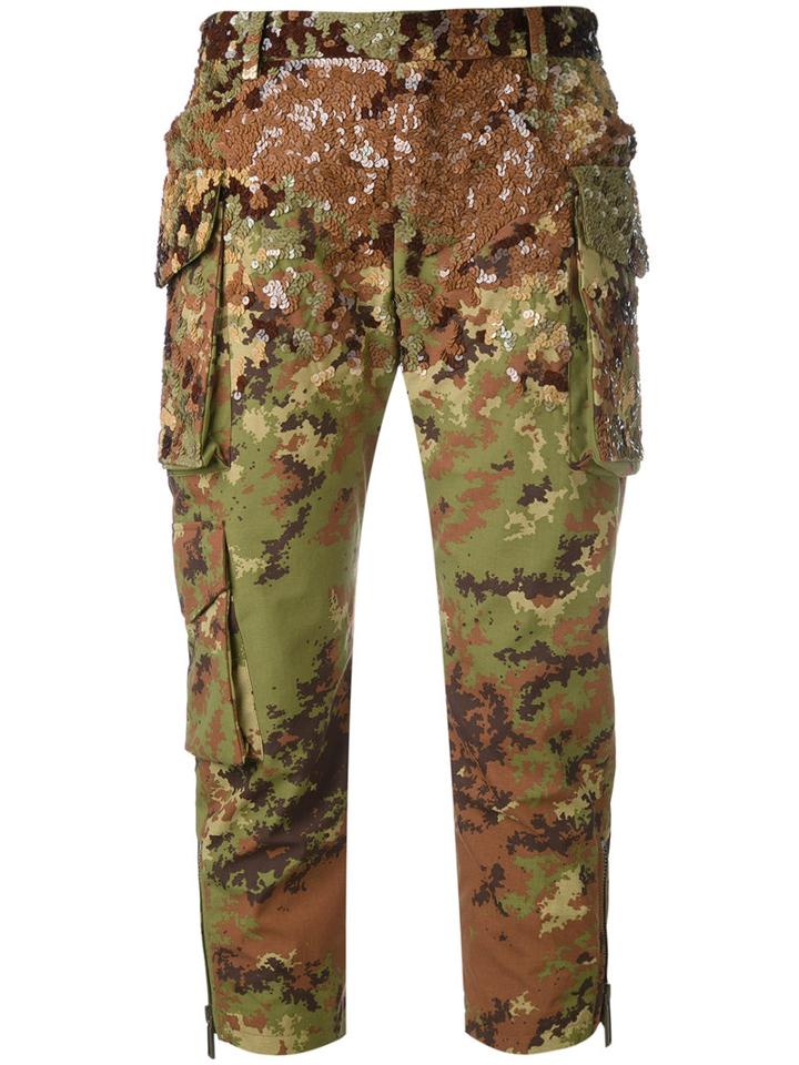Dsquared2 - Sequined Camouflage Cropped Trousers - Women - Polyamide/polyester/plastic - 38, Polyamide/polyester/plastic