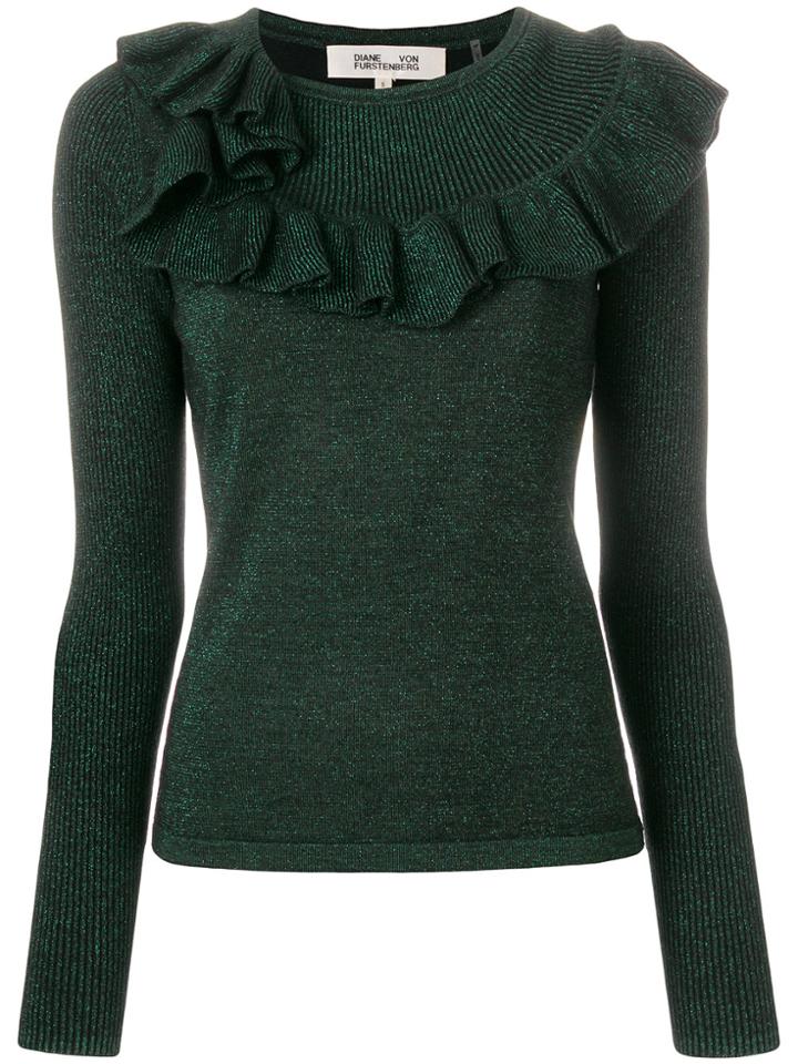 Dvf Diane Von Furstenberg Ruffle Neck Sweater - Green