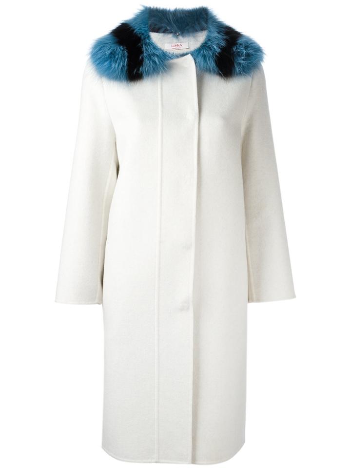 Liska Fur Collar Single Breasted Coat - White