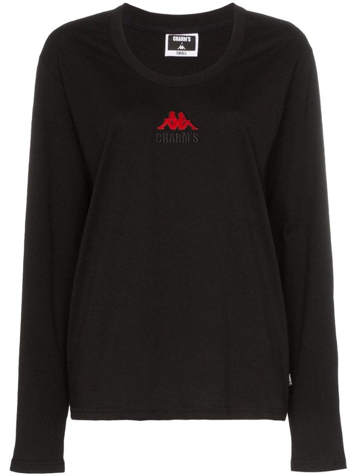 Charm's X Kappa Flame Motif Long-sleeved Cotton T-shirt - Black