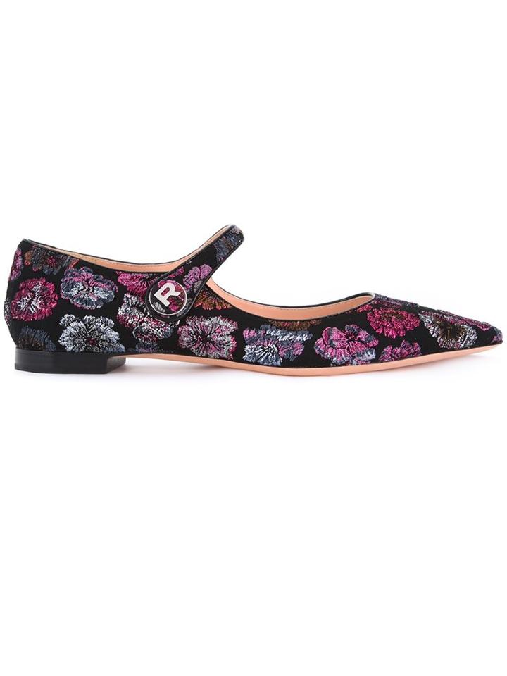 Rochas Floral Embroidered Ballerinas