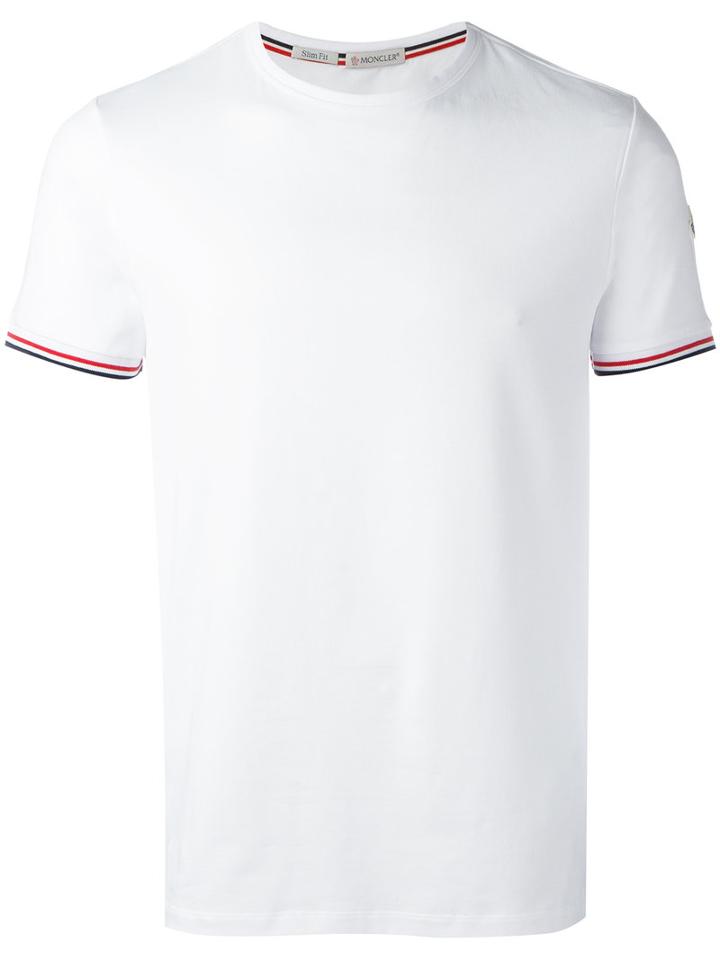 Moncler Stripe Detail Sleeve T-shirt, Men's, Size: Medium, White, Cotton/spandex/elastane