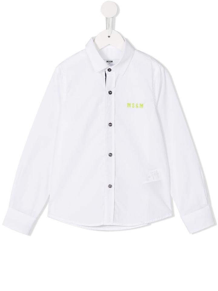 Msgm Kids Embroidered Logo Shirt, Boy's, Size: 12 Yrs, White