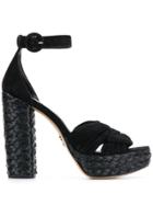 Prada Woven Block Heel Sandals - Black