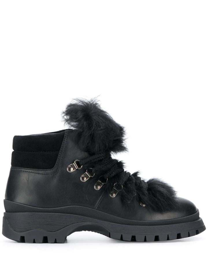 Prada Shearling Trim Boots - Black