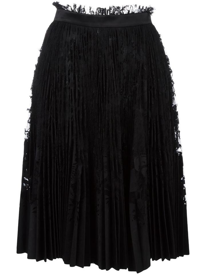 Alexander Mcqueen Pleated Lace Skirt, Women's, Size: 42, Black, Cotton/polyamide/silk