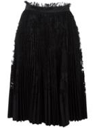 Alexander Mcqueen Pleated Lace Skirt, Women's, Size: 42, Black, Cotton/polyamide/silk