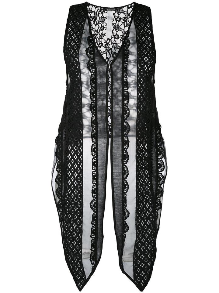 Twin-set - Lace Trim Vest - Women - Silk/cotton - 40, Black, Silk/cotton