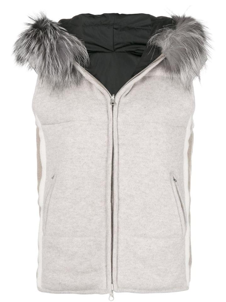 N.peal Fox Fur Trim Gilet - Neutrals