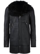 Rick Owens 'showtek' Coat, Men's, Size: 48, Black, Calf Leather/leather/sheep Skin/shearling