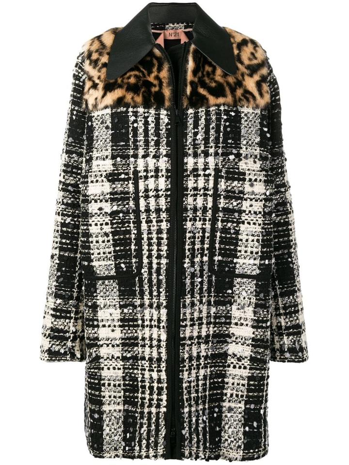 No21 Oversized Tweed Coat - Black
