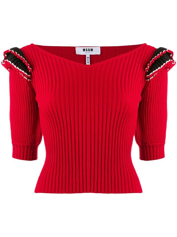 Msgm Frill-shoulder Knitted Top - Red
