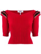 Msgm Frill-shoulder Knitted Top - Red