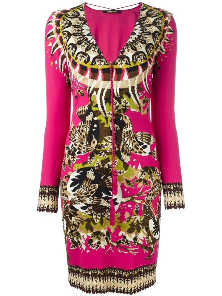 Roberto Cavalli Ethnic Motif Dress, Women's, Size: 42, Pink/purple, Viscose/spandex/elastane