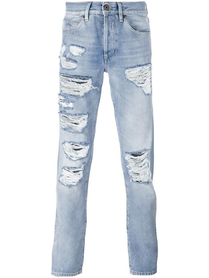 Off-white Ripped Jeans, Men's, Size: 32, Blue, Cotton