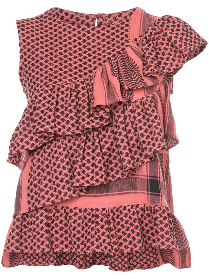 Cecilie Copenhagen Patterned Ruffle Panel Top - Red