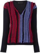 Versace Frayed Stripe V-neck Jumper, Women's, Size: 42, Black, Polyamide/viscose/wool