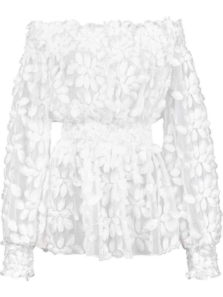 Christian Siriano Gathered Petal Blouse, Women's, Size: 4, White, Polyester