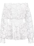 Christian Siriano Gathered Petal Blouse, Women's, Size: 4, White, Polyester