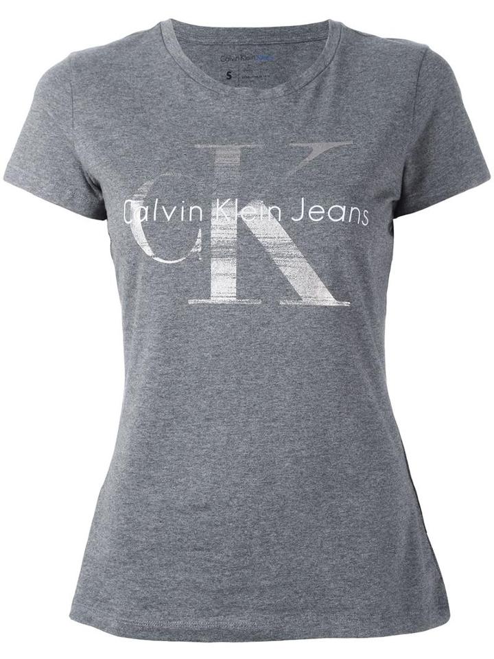 Calvin Klein Jeans Logo Print T-shirt, Women's, Size: Large, Grey, Cotton/spandex/elastane