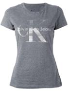 Calvin Klein Jeans Logo Print T-shirt, Women's, Size: Large, Grey, Cotton/spandex/elastane