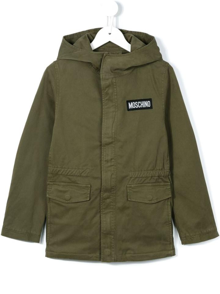 Moschino Kids Logo Hooded Jacket, Boy's, Size: 12 Yrs, Green