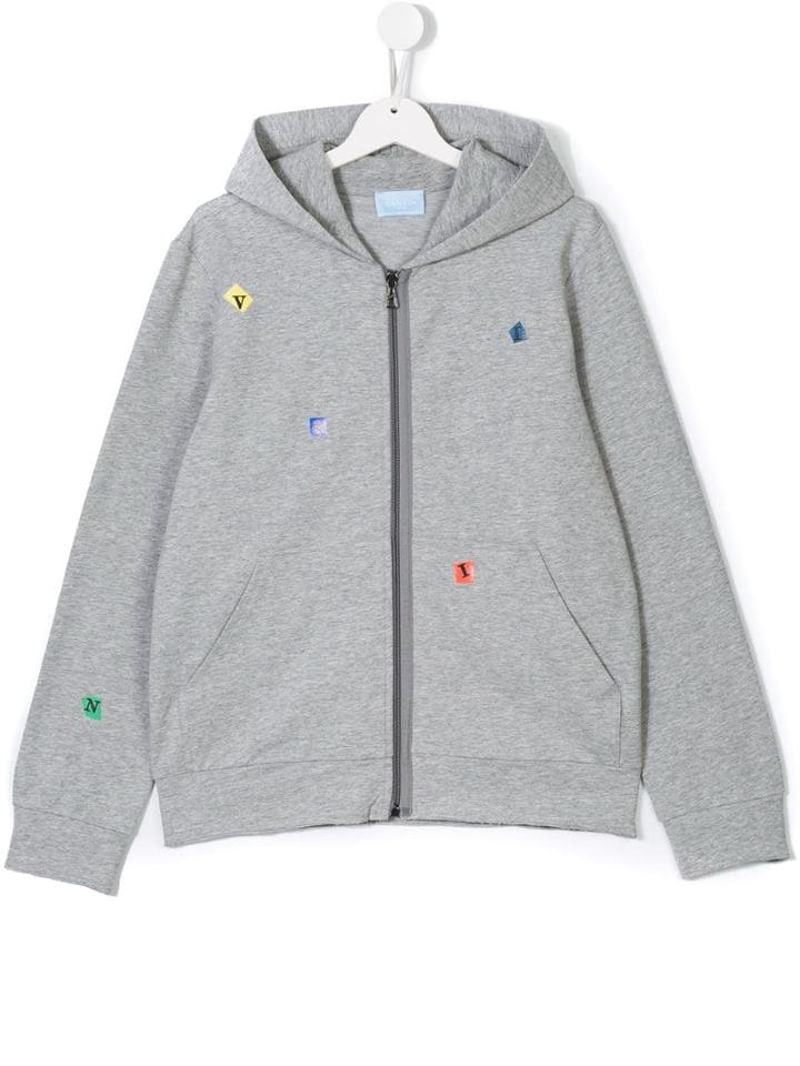 Lanvin Enfant Teen Logo Lettering Zip-up Hoodie - Grey