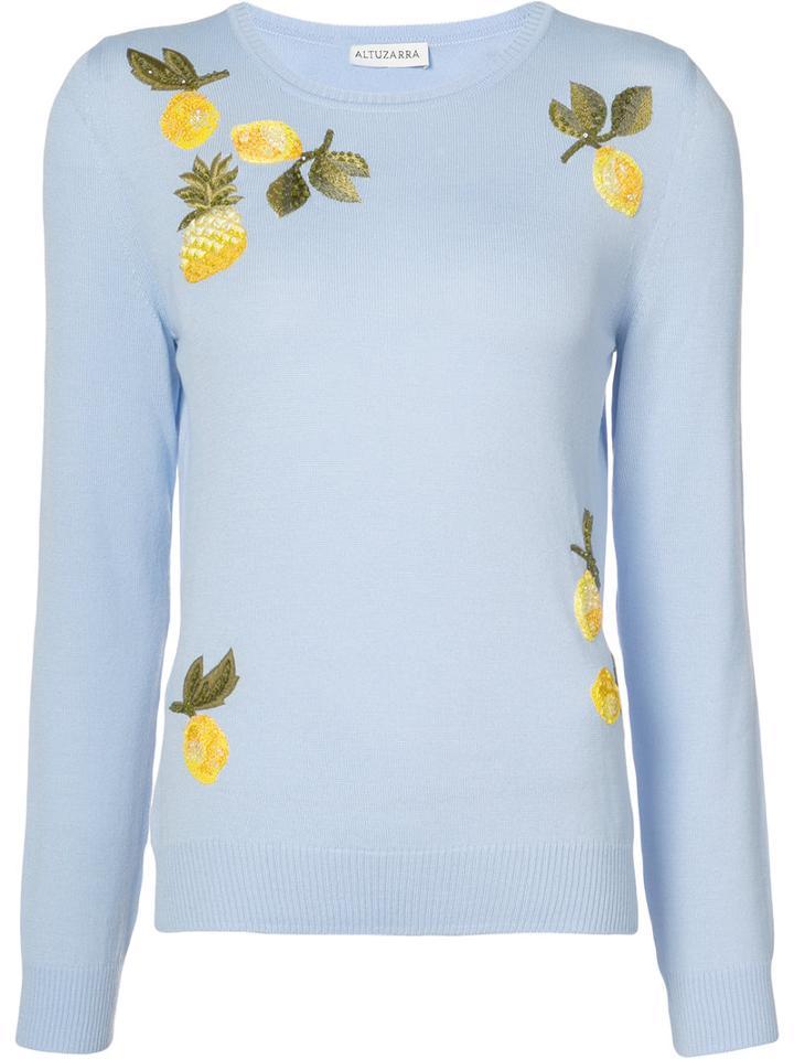 Altuzarra - Pineapple Embroidered Sweater - Women - Merino - Xs, Blue, Merino