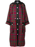 No Ka' Oi Long Hooded Plaid Coat - Red