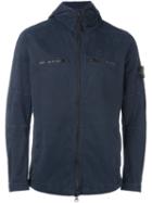 Stone Island Zipped Pockets Hooded Jacket, Men's, Size: Small, Blue, Cotton/spandex/elastane