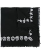 Alexander Mcqueen Stars And Skulls Embroidered Scarf, Women's, Black, Silk/polyester/wool