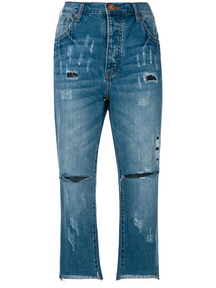 One Teaspoon Distressed Cropped Jeans - Blue