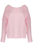 Black Coral Crew-neck Cable Knit Sweater - Pink
