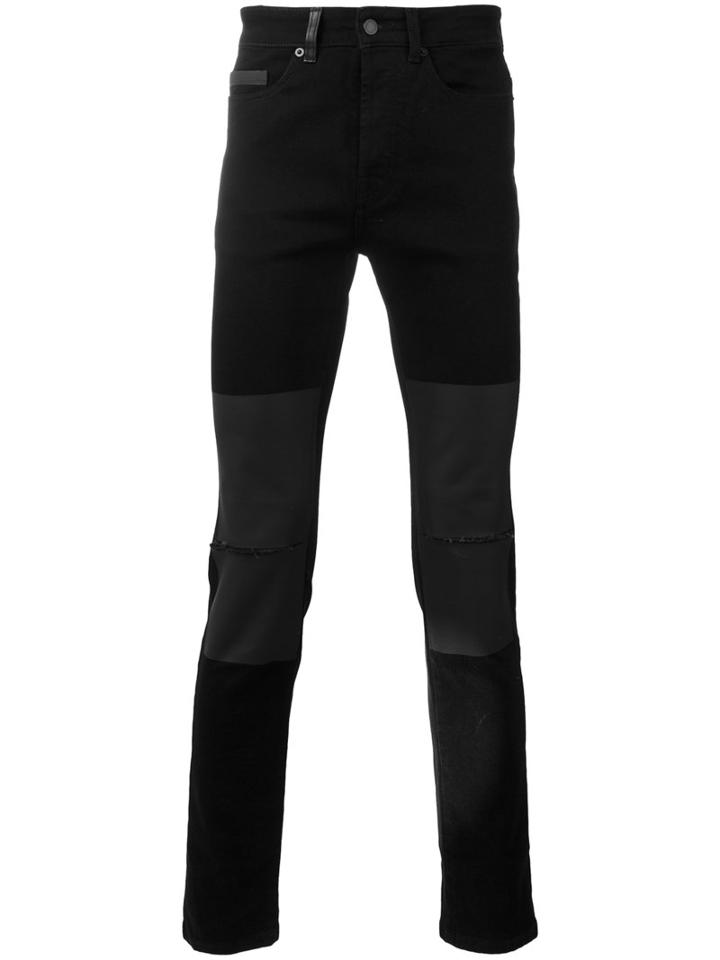 Marcelo Burlon County Of Milan Patched Knee Jeans, Men's, Size: 32, Black, Cotton/spandex/elastane/polyester