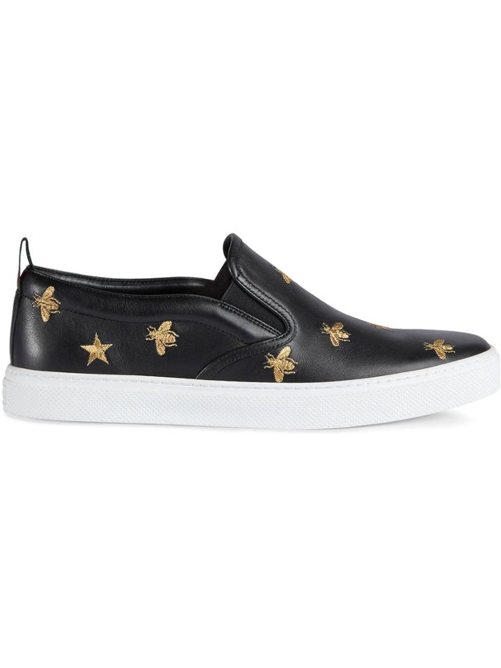 Gucci Leather Slip-on Sneakers With Bees - Black