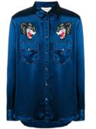 Gucci Embroidered Wolves Satin Shirt - Blue