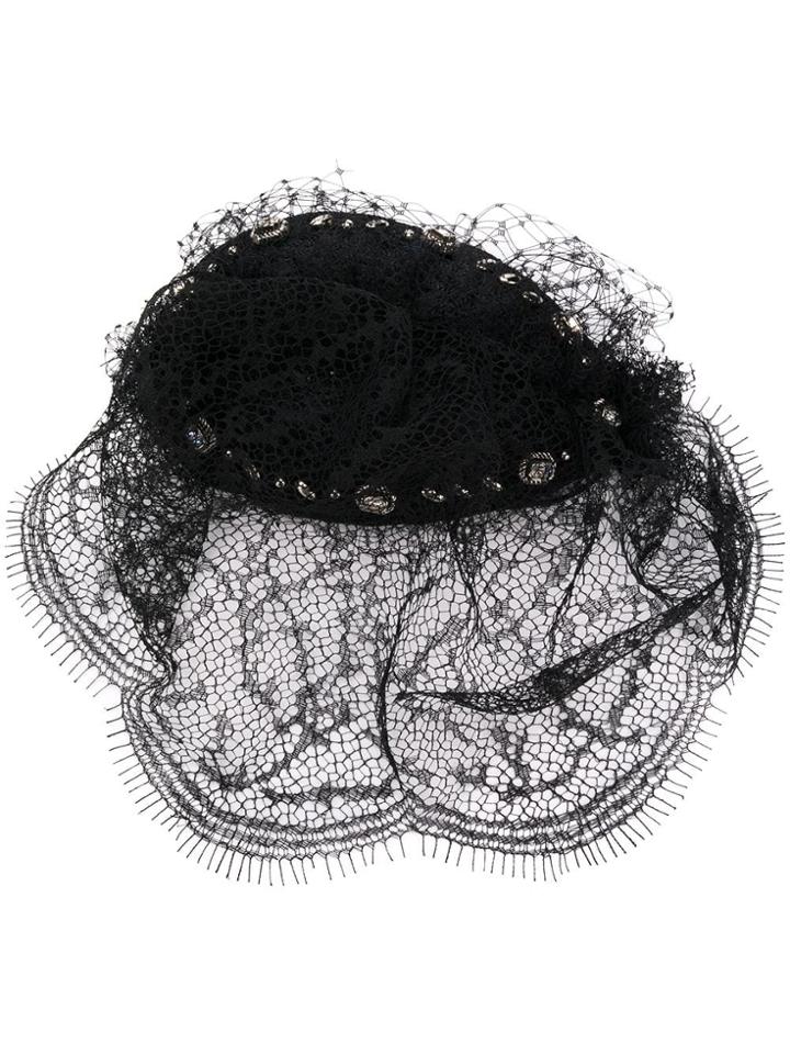 Maison Michel Lace Detail Fascinator - Black