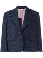 Thom Browne Raw Edge Cape Style Cropped Jacket, Women's, Size: 42, Blue, Silk/nylon/wool