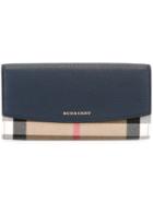 Burberry House Check Flap Wallet - Blue