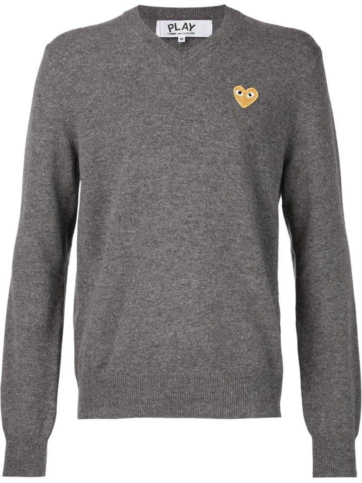 Comme Des Garçons Play Embroidered Heart Jumper, Men's, Size: Small, Grey, Wool