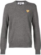 Comme Des Garçons Play Embroidered Heart Jumper, Men's, Size: Small, Grey, Wool