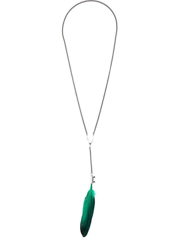 Ann Demeulemeester Feather Pendant Necklace, Women's, Metallic, Silver/feather